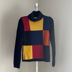 Liz Claiborne Colorblock Wool Blend Turtleneck Sweater Vintage 90s Style Size M